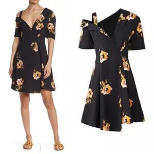 A.L.C. Lucia Dress Black Floral Silk Dress Asymmetrical Faux Wrap Mini Dress 2